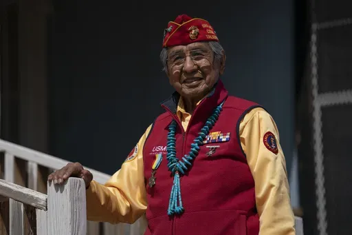 WWII veteran and Navajo Code Talker Peter MacDonald Sr. is photographed at his home on the Navajo reservation in Tuba City, Ariz., April 28, 2020. (AP Photo/Carolyn Kaster, File)