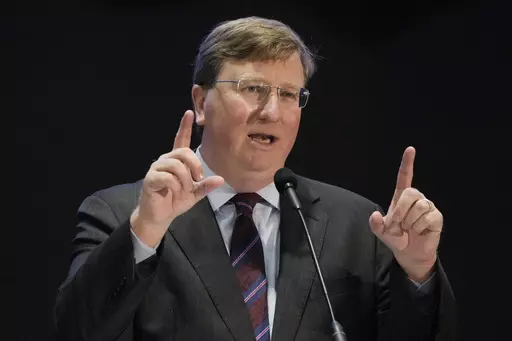 Mississippi Gov. Tate Reeves, who is running for reelection, addresses a group of business leaders at the 2023 Hobnob, a business forum sponsored by the Mississippi Economic Council, in Jackson, Miss., Thursday, Oct. 26, 2023. (AP Photo/Rogelio V. Solis)