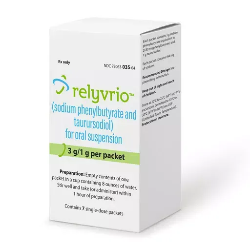 This image provided by Amylyx Pharmaceuticals shows the drug Relyvrio. The maker of a drug for Lou Gehrig’s disease that recently failed in a large study said Thursday, April 4, 2024 it will pull the medicine from the U.S. market, acknowledging it didn't help patients with the deadly neurological condition. (Amylyx Pharmaceuticals via AP)