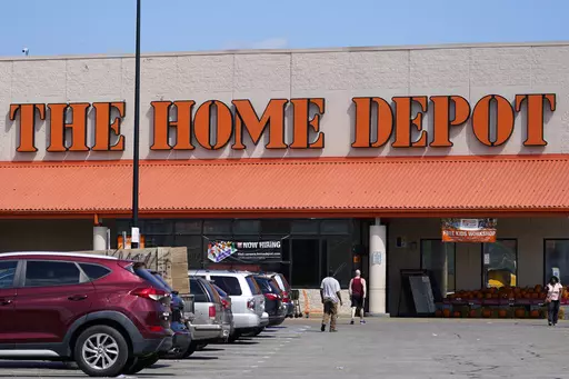 Cars are parked at a Home Depot in Philadelphia, on Sept. 21, 2022. After years of explosive growth during the pandemic, Home Depot's revenue during the first quarter fell short of expectations and the company cut its profit and sales outlook for the year, sending shares skidding before the opening bell Tuesday May 16, 2023. (AP Photo/Matt Rourke, File)