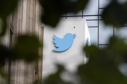A sign at Twitter headquarters is shown in San Francisco, Dec. 8, 2022. Twitter says it has removed thousands of tweets showing a poster promoting a “trans day of vengeance” protest in support of transgender rights in Washington, D.C., on Saturday, March 25, 2023. (AP Photo/Jeff Chiu, File)