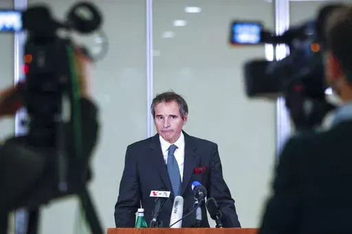 International Atomic Energy Agency Director-General Rafael Mariano Grossi gives a news conference at the Vienna Airport upon returning from Tehran, Iran, in Vienna, Austria, March 5, 2022. Iran has enough highly enriched uranium to build "several" nuclear weapons if it chooses, the United Nations' top nuclear official is now warning. But diplomatic efforts aimed at again limiting its atomic program seem more unlikely than ever before as Tehran arms Russia in its war on Ukraine and as unrest shak