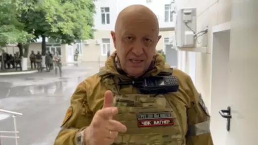 In this handout photo taken from video released by Prigozhin Press Service, Yevgeny Prigozhin, the owner of the Wagner Group military company, records his video addresses in Rostov-on-Don, Russia, Saturday, June 24, 2023. Russia’s rebellious mercenary chief Yevgeny Prigozhin walked free from prosecution for his June 24 armed mutiny, and it’s still unclear if anyone will face any charges in the brief uprising against the military or for the deaths of the soldiers killed in it. (Prigozhin Pres