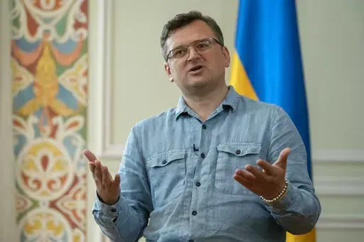 Ukrainian Foreign Minister Dmytro Kuleba speaks during his interview to The Associated Press in Kyiv, Ukraine, Tuesday, July 12, 2022. Ukraine's foreign minister says grain exports from his country's ports won't resume without security guarantees for ship owners, cargo owners and Ukraine as an independent nation.
Military officials from Russia and Ukraine were set to hold their governments’ first face-to-face talks in months Wednesday during a session in Istanbul devoted to a United Nations p