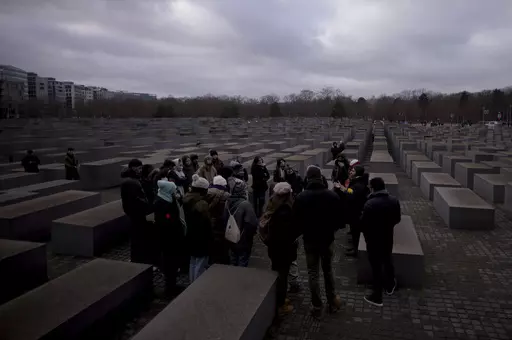 Tourists visit the Holocaust Memorial in Berlin, Germany, on International Holocaust Remembrance Day, on Jan. 27, 2024. More than 250 Holocaust survivors have joined an international initiative to share their stories of loss and survival with students around the world during a time of rising antisemitism following the Oct. 7 Hamas attack on Israel that triggered the war in the Gaza Strip. The Survivor Speakers Bureau was launched Thursday by the New York-based Conference on Jewish Material Claim