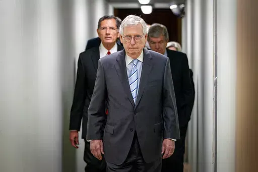 Senate Minority Leader Mitch McConnell, of Ky., arrives to speak to reporters Sept. 7, 2022, ahead of a news conference on Capitol Hill in Washington. As the midterm campaign speeds into its final full month, leading Republicans believe the Senate majority remains firmly within their reach. Democratic strategists privately concede that the GOP’s mounting challenges may not be enough to overcome their own shortcomings. (AP Photo/Jacquelyn Martin, File)