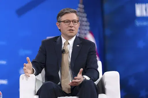 Speaker of the House Mike Johnson, R-La., speaks at the Conservative Political Action Conference, CPAC, at the Gaylord National Resort & Convention Center, Thursday, Feb. 20, 2025, in Oxon Hill, Md. (AP Photo/Jose Luis Magana)