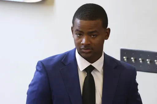 Sheldon Timothy Herrington Jr., who is on trial on a capital murder charge in the 2022 death of University of Mississippi student Jimmie "Jay" Lee, looks out into the courtroom during the lunch break, in Oxford, Miss., Wednesday, Dec 4, 2024. (Antonella Rescigno/The Daily Mississippian via AP, Pool)