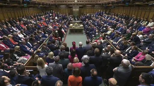 In this image taken from video lawmakers gather in the House of Commons, London, Tuesday July 9, 2024, as Parliament returned. Hundreds of newly elected lawmakers are gathering in Britain's Parliament after the election that brought a Labour government to power. Among the 650 members of the House of Commons, 335 are arriving for the first time. (House of Commons/UK Parliament via AP)