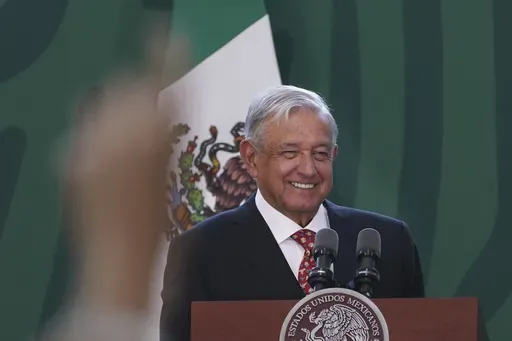 Mexican President Andres Manuel Lopez Obrador speaks during his daily morning press conference before officially inaugurating the Felipe Angeles International Airport (AIFA) north of Mexico City, March 21, 2022. (AP Photo/Marco Ugarte, File)