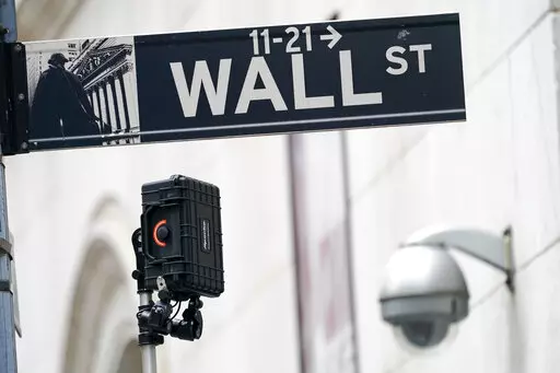 A Wall Street sign is seen next to surveillance equipment outside the New York Stock Exchange, Oct. 5, 2021, in New York.  Stocks are opening lower on Wall Street Friday, Jan. 14, 2022 keeping the S&P 500 on course for its second weekly decline in a row. (AP Photo/Mary Altaffer, file)