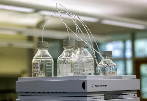 Equipment used to test for perfluoroalkyl and polyfluoroalkyl substances, known collectively as PFAS, in drinking water is seen at Trident Laboratories in Holland, Mich., June 18, 2018. Drinking water from nearly half of U.S. faucets likely contains “forever chemicals” linked to kidney cancer and other health problems, according to a government study released Wednesday, July 5, 2023. (Cory Morse/The Grand Rapids Press via AP, File)