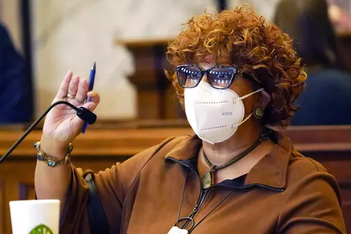 Sen. Barbara Blackmon, D-Canton, speaks at the well in the Senate Chamber at the Mississippi State Capitol in Jackson, Miss., Thursday, Jan. 13, 2022. Blackmon was among the Black lawmakers who walked out of the Senate Chamber in protest Friday, Jan. 21, 2022, and withheld their votes as the body passed a bill that would ban schools from teaching critical race theory. (AP Photo/Rogelio V. Solis, File)