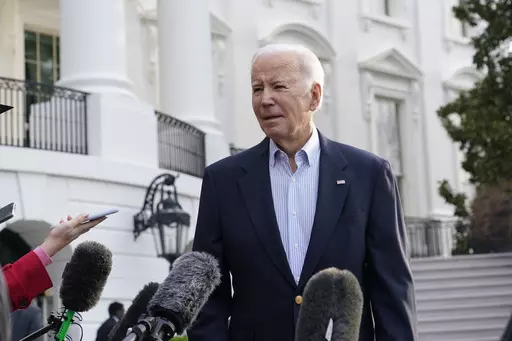 President Joe Biden talks with reporters on the South Lawn of the White House in Washington, Friday, March 31, 2023 before boarding Marine One. Biden is heading to Mississippi to survey damage from a recent tornado. (AP Photo/Susan Walsh)