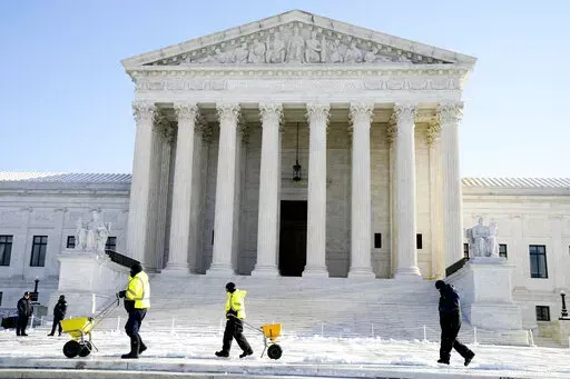 The Supreme Court is shown, Friday, Jan. 7, 2022, in Washington. Lawmakers in West Virginia have introduced a bill to ban abortion after 15 weeks, a proposal nearly identical to the Mississippi law currently under review by the U.S. Supreme Court. (AP Photo/Evan Vucci, File)