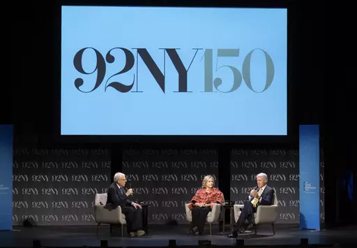 Former President Bill Clinton, right, and former Secretary of State Hillary Rodham Clinton, center, speak with David Rubenstein at the 92nd Street Y on May 4, 2023, in New York. Oprah Winfrey, Rachel Maddow and Arnold Schwarzenegger will be among those appearing this fall at the 92nd Street Y, a New York City cultural institution and community center marking its 150th anniversary. (Photo by Evan Agostini/Invision/AP, File)