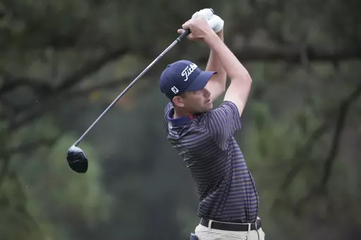Chesson Hadley watches his shot from the ninth tee during the first round of the Sanderson Farms Championship golf tournament in Jackson, Miss., Thursday, Oct. 5, 2023. (AP Photo Rogelio V. Solis)