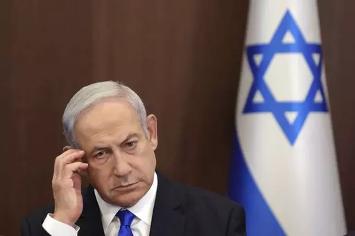 Israeli Prime Minister Benjamin Netanyahu attends the weekly cabinet meeting in the prime minister's office in Jerusalem, Sunday, June 25, 2023. Netanyahu's office says he has been rushed to a hospital but that is in “good condition” as he undergoes a medical evaluation. The Israeli leader’s office said he was being treated on Saturday, July 15, 2023 at Israel’s Sheba Hospital, near Tel Aviv. (Abir Sultan/Pool Photo via AP, File)