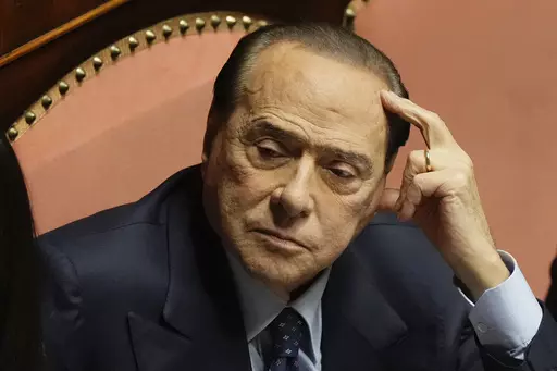 Forza Italia party leader Silvio Berlusconi at he Senate, in Rome, on Oct. 26, 2022. Former Italian Premier Silvio Berlusconi was hospitalized Wednesday, April 5, 2023, with apparent respiratory problems, Italian media reported. The 86-year-old three-time premier was in intensive care at Milan’s San Raffaele hospital, the clinic where he routinely receives care, LaPresse news agency, Sky TG24 and Corriere della Sera reported, without citing sources. (AP Photo/Andrew Medichini)