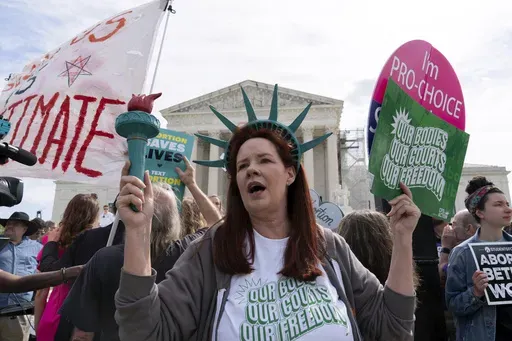 Abortion-rights activists rally outside the Supreme Court, Wednesday, April 24, 2024, in Washington. (AP Photo/Jose Luis Magana, File)