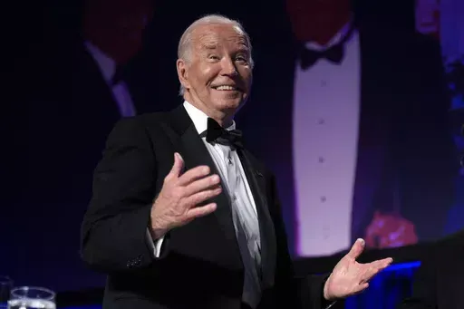 President Joe Biden attends the White House Correspondents' Association Dinner at the Washington Hilton, Saturday, April 27, 2024, in Washington. (AP Photo/Manuel Balce Ceneta)