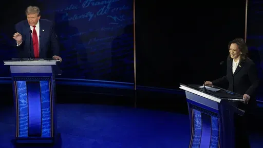 Republican presidential nominee former President Donald Trump and Democratic presidential nominee Vice President Kamala Harris participate during an ABC News presidential debate at the National Constitution Center, Tuesday, Sept.10, 2024, in Philadelphia. (AP Photo/Alex Brandon)