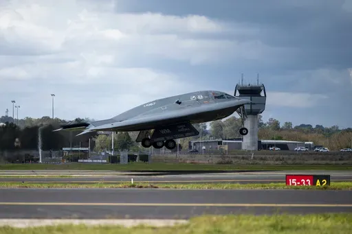 In this photo released by U.S. Air National Guard, a U.S. Air Force B-2 Spirit stealth bomber takes off from a Royal Australian Air Force base in Amberley, Australia, Sept. 11, 2024. U.S. long-range B-2 stealth bombers launched airstrikes early Thursday, Oct. 17, 2024, targeting underground bunkers used by Yemen's Houthi rebels, officials said. (Staff Sgt. Whitney Erhart/U.S. Air National Guard via AP)
