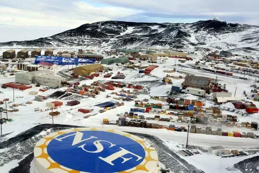 McMurdo Station is photographed from the air on Oct. 27, 2014. From Sunday, Oct. 1, 2023, workers at the main United States base in Antarctica will no longer be able to walk into a bar and order a beer, after the federal agency which oversees the research program on the ice decided to stop serving alcohol. (National Science Foundation via AP, File)