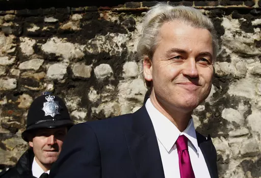 Dutch politician Geert Wilders arrives for a press conference in London, Friday, March 5, 2010. Geert Wilders has won a massive victory in a Dutch election and is in pole position to form the next governing coalition and possibly become the Netherlands' next prime minister. (AP Photo/Kirsty Wigglesworth, File)