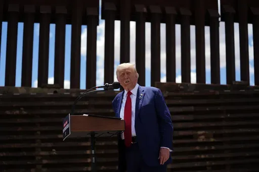 Republican presidential nominee former President Donald Trump speaks along the southern border with Mexico, on Aug. 22, 2024, in Sierra Vista, Ariz. (AP Photo/Evan Vucci, File)