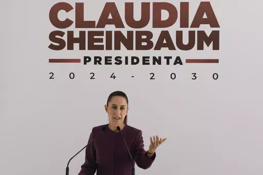 Mexico's future President Claudia Sheinbaum speaks during a press conference in Mexico City, Tuesday, June 11, 2024. (AP Photo/Eduardo Verdugo)