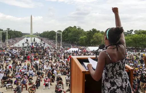Yolanda Renee King, granddaughter of The Rev. Martin Luther King Jr., raises her fist as she speaks during the March on Washington, on the 57th anniversary of the Rev. Martin Luther King Jr.'s "I Have a Dream" speech on Aug. 28, 2020. California's first-in-the-nation task force on reparations is at a crossroads with members divided on which Black Americans should be eligible for compensation. The task force could vote on the question of eligibility on Tuesday, March 28, 2022, after putting it of