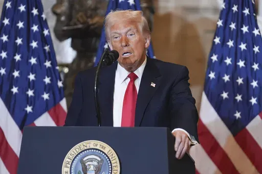 President Donald Trump speaks at the National Prayer Breakfast at the Capitol in Washington, Feb. 6, 2025. (AP Photo/Evan Vucci, File)