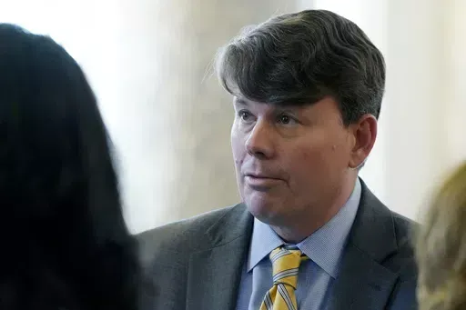 FILE—Mississippi state Rep. Joey Hood, R-Ackerman, speaks with reporters at the state Capitol in Jackson, Miss., on Feb. 28, 2023. Hood spoke on Wednesday, April 10, 2024, in favor of a bill that would limit where transgender people can use bathrooms or locker rooms in public buildings. (AP Photo/Rogelio V. Solis, File)