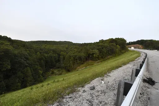 Trees stand in wooded areas alongside Interstate 75 near Livingston, Ky., Sunday, Sept. 8, 2024, as police search for a suspect in a shooting Saturday along the Interstate. (AP Photo/Timothy D. Easley, File)