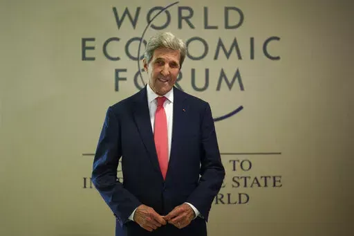 John Kerry, United States Special Presidential Envoy for Climate pose for a portrait after an interview with The Associated Press during the World Economic Forum in Davos, Switzerland, Tuesday, May 24, 2022. The annual meeting of the World Economic Forum is taking place in Davos from May 22 until May 26, 2022. (AP Photo/Markus Schreiber)