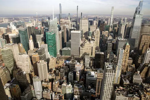 The Manhattan skyline is seen from the observatory of the Empire State Building in New York City on Wednesday, Jan. 12, 2022. Court of Appeals judges heard arguments in a lawsuit brought by a group of Republican voters challenging the legality of the new district maps, which critics say were drawn to favor Democrats.(AP Photo/Ted Shaffrey, File)