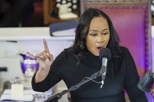 Fulton County District Attorney Fani Willis speaks during a worship service at the Big Bethel AME Church, where she was invited as a guest speaker on Sunday, Jan. 14, 2024, in Atlanta. The service celebrated Rev. Martin Luther King Jr. at the historic Black church. (Miguel Martinez/Atlanta Journal-Constitution via AP)