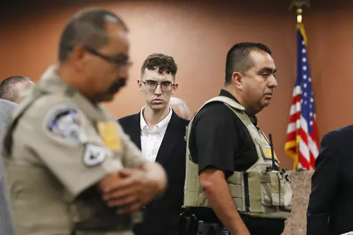 El Paso Walmart shooting suspect Patrick Crusius pleads not guilty during his arraignment on Oct. 10, 2019, in El Paso, Texas. Federal prosecutors disclosed Tuesday, Jan. 17, 2023, that they will not seek the death penalty for Crusius, who is accused of fatally shooting nearly two dozen people in a racist attack at a West Texas Walmart in 2019. (Briana Sanchez / El Paso Times via AP, Pool, File)