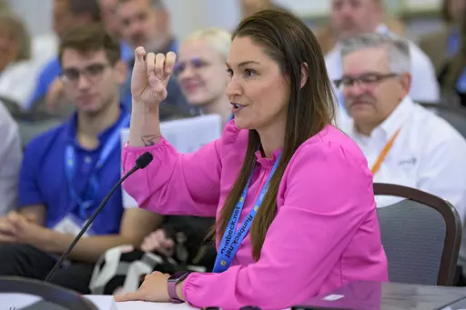 Oregon Secretary of State Shemia Fagan attends the summer conference of the National Association of Secretaries of State in Baton Rouge, La., July 8, 2022. Fagan apologized Monday, May 1, 2023, for taking a job as a $10,000-per-month consultant for a marijuana company, part of an industry that her office just audited, and said she exercised "poor judgment." (AP Photo/Matthew Hinton, File)
