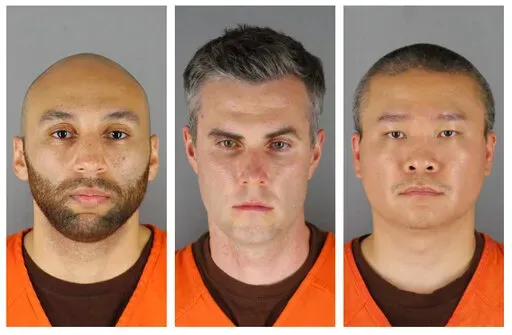 This combination of photos provided by the Hennepin County Sheriff's Office in Minnesota on Wednesday, June 3, 2020, shows from left, former Minneapolis police Officers J. Alexander Kueng, Thomas Lane and Tou Thao. Data show it's rare for police officers to be convicted of on-duty killings. But three recent convictions of police officers in Minnesota have some people wondering whether that's changing. (Hennepin County Sheriff's Office via AP, File)