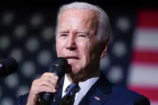 President Joe Biden speaks about student loan debt relief at Delaware State University, Friday, Oct. 21, 2022, in Dover, Del. The Biden administration is no longer accepting applications for student loan forgiveness after a second federal court shut down the program. The Education Department says on its federal student aid website that it is seeking to overturn the court orders blocking the student debt relief program. (AP Photo/Evan Vucci, File)