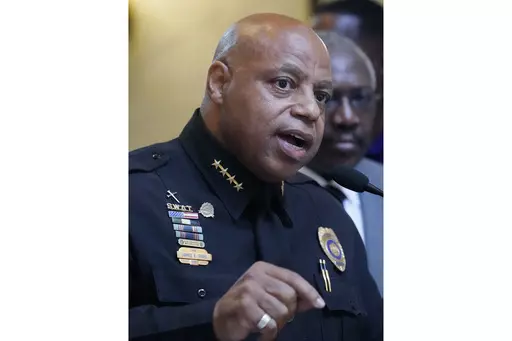 Jackson Police Chief James E. Davis speaks Wednesday, May 4, 2022, about a public safety initiative in Jackson, Miss. Davis announced on Friday, May 19, 2023, that he was retiring after 30 years with the Jackson Police Department, the last five as chief. (AP Photo/Rogelio V. Solis, File)