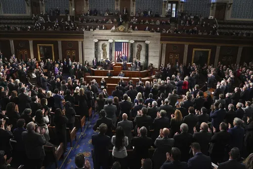 Vice President Kamala Harris shakes hands with House Speaker Mike Johnson of La., after a joint session of Congress confirmed the Electoral College votes, affirming President-elect Donald Trump's victory in the presidential election, Monday, Jan. 6, 2025, at the U.S. Capitol in Washington. (AP Photo/Matt Rourke)