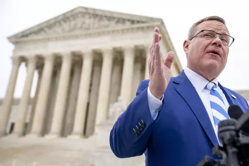 North Carolina House Speaker Tim Moore speaks in front of the Supreme Court in Washington, Dec. 7, 2022. North Carolina legislators repealed on Wednesday, March 29, 2023, the state’s requirement that someone obtain a permit from a local sheriff before buying a pistol, as the Republican-controlled legislature overrode successfully one of Democratic Gov. Roy Cooper’s vetoes for the first time since 2018. (AP Photo/Andrew Harnik, File)
