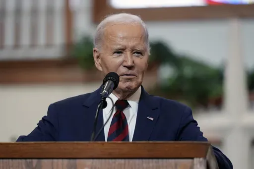 President Joe Biden speaks during a church service at Royal Missionary Baptist Church in North Charleston, S.C., Sunday, Jan. 19, 2025. (AP Photo/Stephanie Scarbrough)