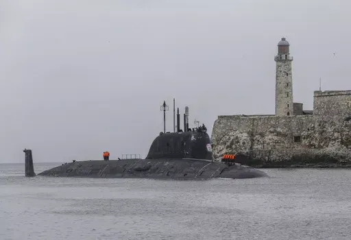 Russia's Kazan nuclear-powered submarine arrives at the port of Havana, Cuba, Wednesday, June 12, 2024. A fleet of Russian warships reached Cuban waters on Wednesday ahead of planned military exercises in the Caribbean. (AP Photo/Ariel Ley)