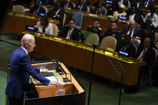 President Joe Biden addresses the 78th session of the United Nations General Assembly at United Nations headquarters, Tuesday, Sept. 19, 2023. Biden spent much of the past week making the case to world leaders at the U.N. General Assembly, Democratic donors and voters that his decades of foreign policy experience and demonstrated moral clarity set him apart from 2024 GOP frontrunner Donald Trump. (AP Photo/Seth Wenig, File)