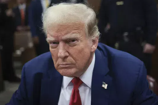 Former President Donald Trump attends his trial at the Manhattan Criminal court, Monday, May 6, 2024, in New York. (Win McNamee/Pool Photo via AP)
