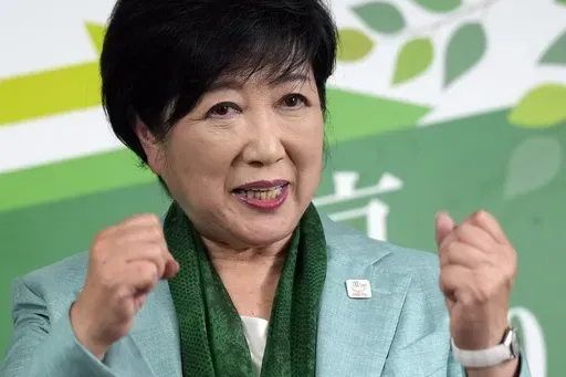 Incumbent Tokyo Gov. Yuriko Koike celebrates after she was elected for Tokyo's gubernatorial election in Tokyo, Sunday, July 7, 2024. Multiple women competing for a top political office is still rare in Japan, but Koike’s win highlights a gradual rise in powerful female officials and a society more open to gender balance in politics. That said, even if a woman eventually becomes prime minister, politics here is still overwhelmingly dominated by men, and experts see a huge effort needed for equ